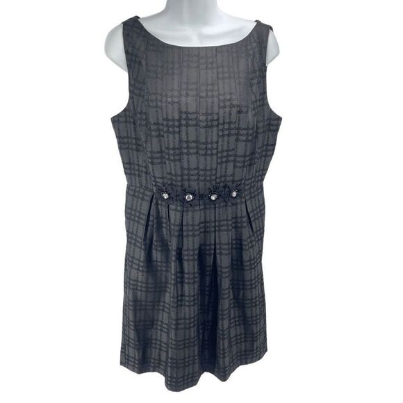 Max and Cleo Womens Sheath Dress Plaid Cocktail Sleeveless Pleated Lined Gray 12 - Picture 14 of 14